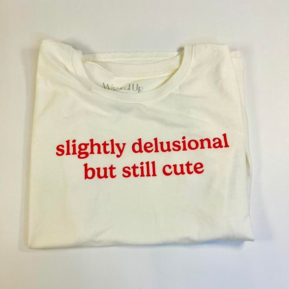 y2k baby tee funny graphic Women's White and Cream T-shirt